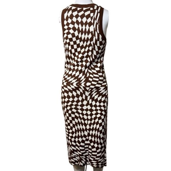 Wild Fable Checkered Jacquard Print Retro Midi Dress Brown & White Size Small - Picture 3 of 5